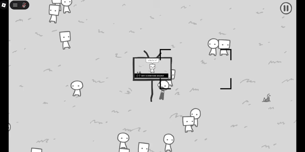 The park television showing a smiling figure and WHY IS EVERYONE SMILING?